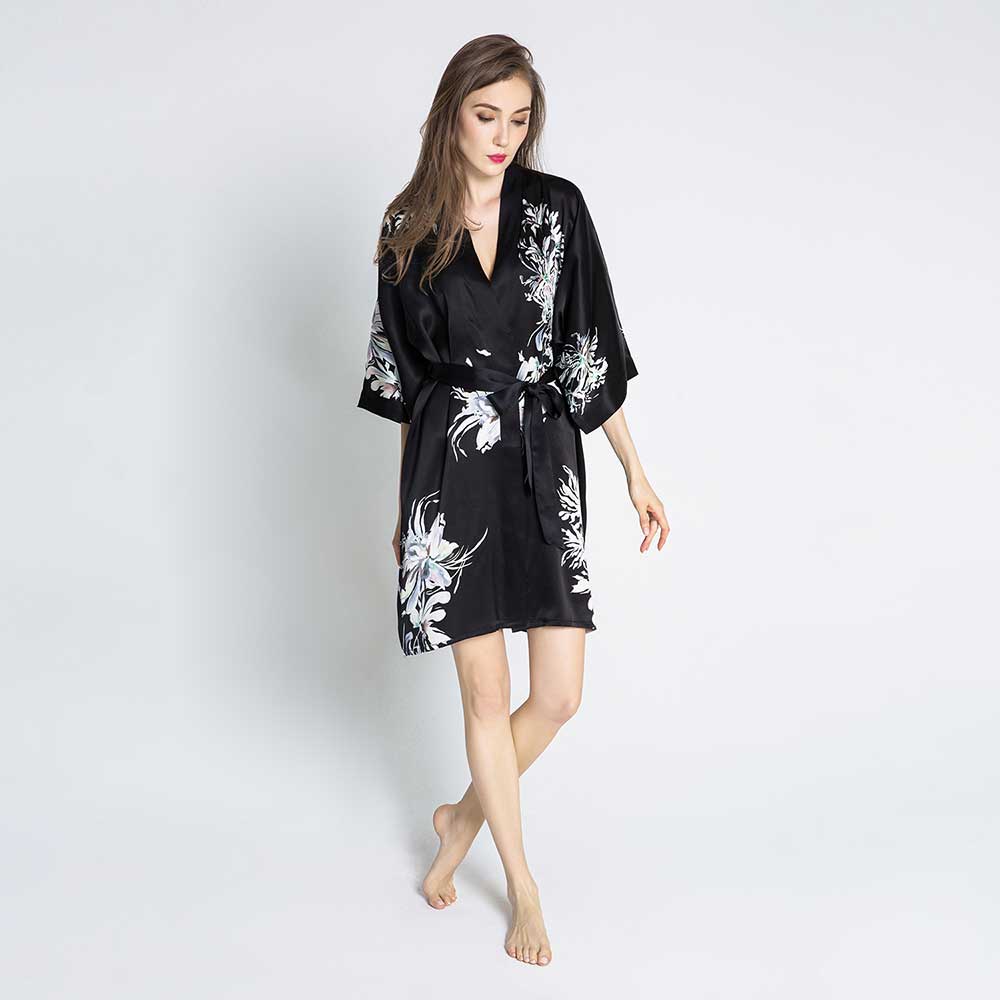 BABEYOND Short Kimono Robe Blouse Print Kimono Cover Up Loose Cardigan Top  Outwear (B-Green) at Amazon Women's Clothing store
